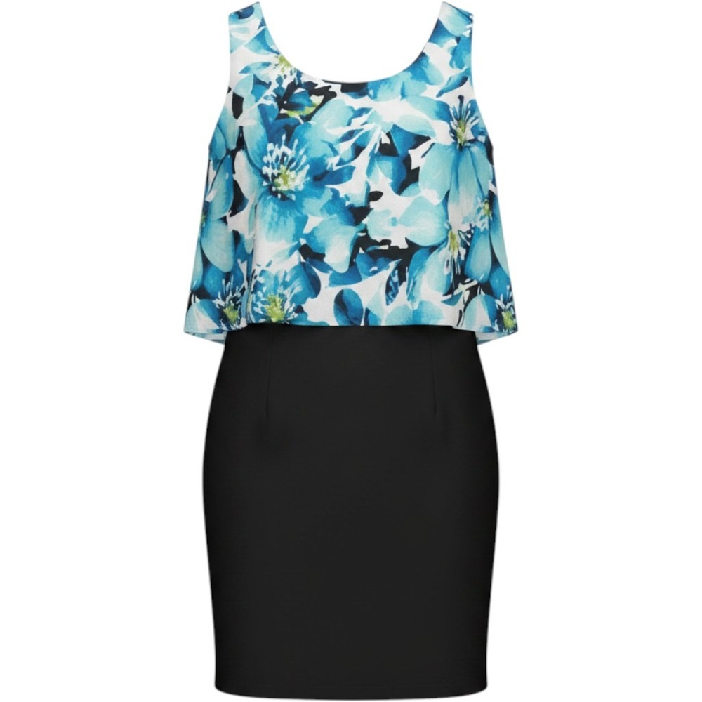 Women Worthington Dress Sz 10 Floral Popover Blue Black Sleeveless Shift Sheath - Picture 1 of 8